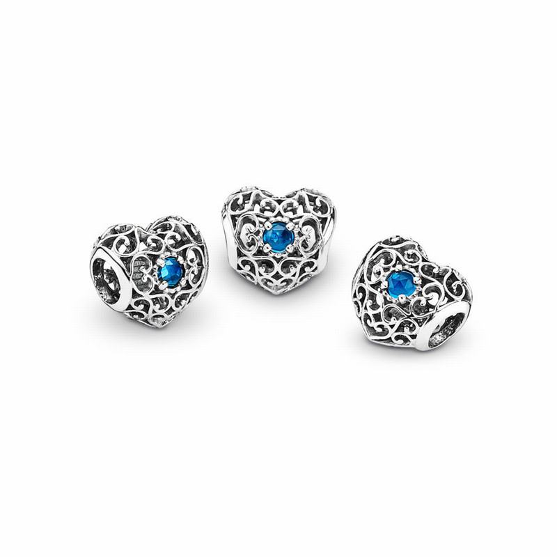 Pandora December Signature Heart Charm - Sterling Silver/Blue/Crystal - Canada | SV1622FH